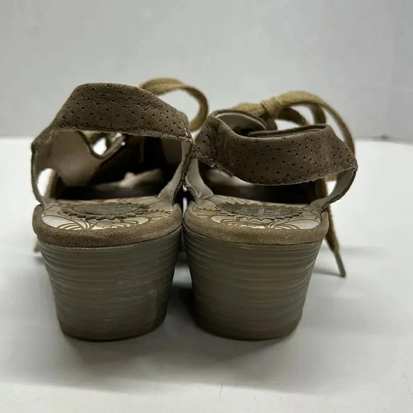 Fly London Ylva Wedges Sandals Open Toe Lace Up Suede Shoes Tan Brown Size 9 - Picture 4 of 10